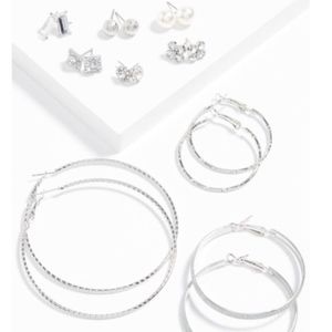 9-Pack Silver Gem Hoop & Stud Earring Set